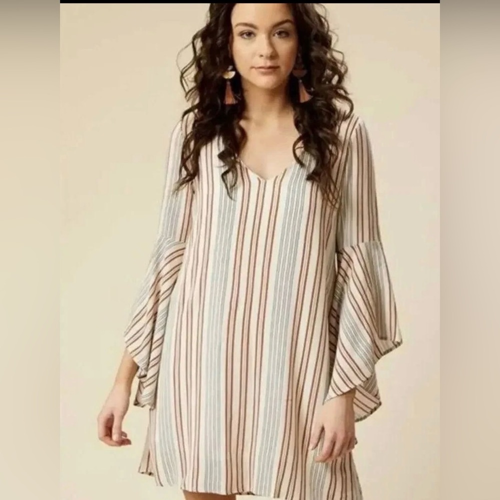 Altar'd State Multicolor Striped V-Neck Mini Dress